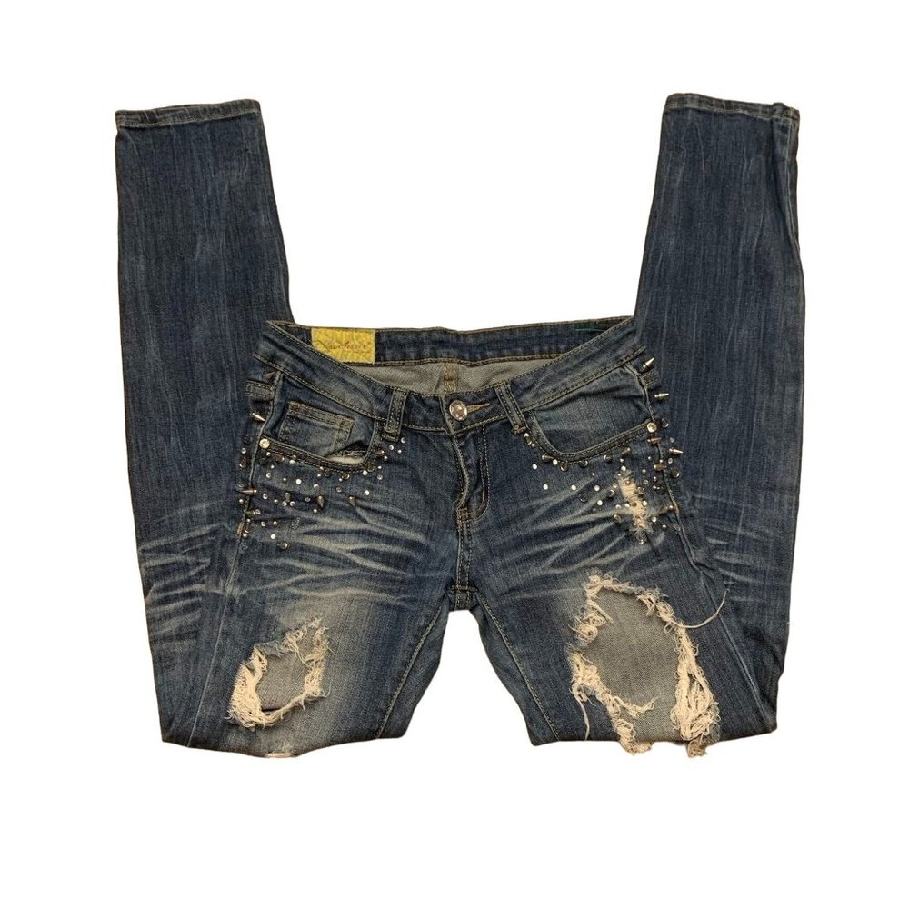 Machine Embellished Distressed Skinny Jean size 28 women’s
